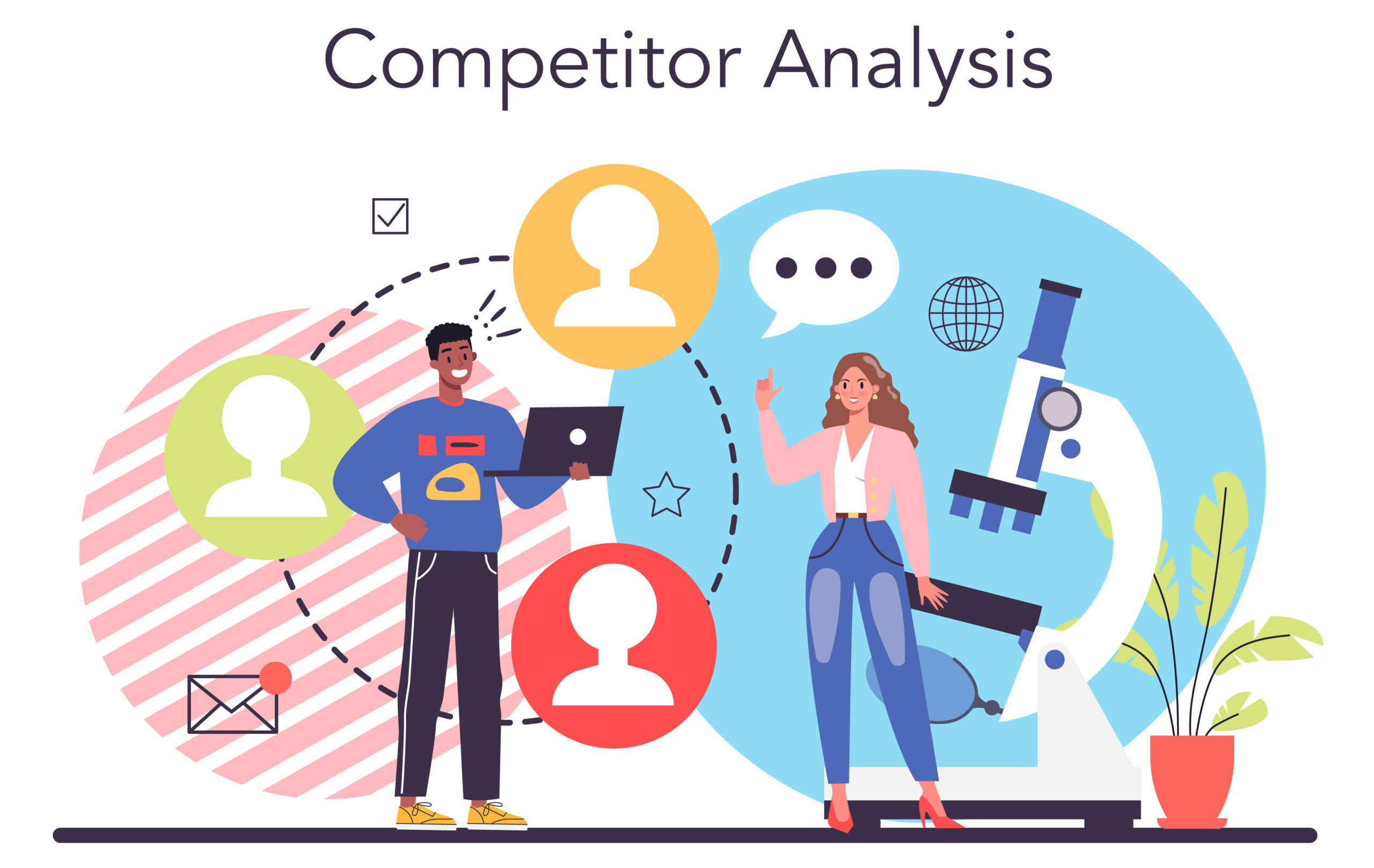 Start up running concept. Competitor search and analysis. Market research and business strategy development. Chart and graph,date diagram. Isolated vector illustration in cartoon style