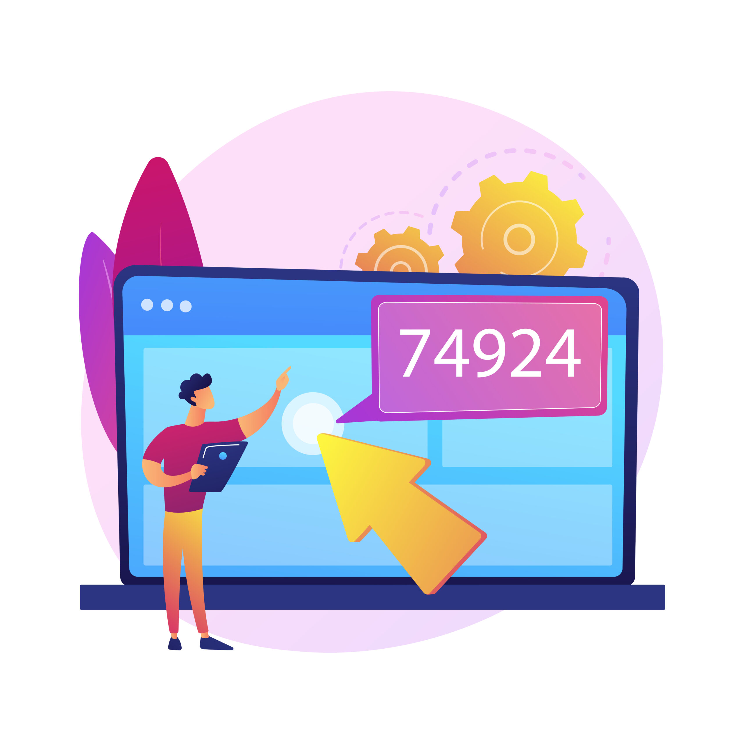 Search engine optimization. SEO specialist cartoon character increasing website traffic and visibility. Internet marketing, advertising, targeting. Vector isolated concept metaphor illustration
